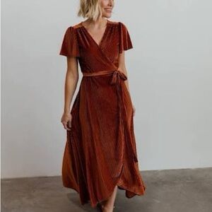 Baltic Born Andi Ribbed Velvet Wrap Dress in Rust